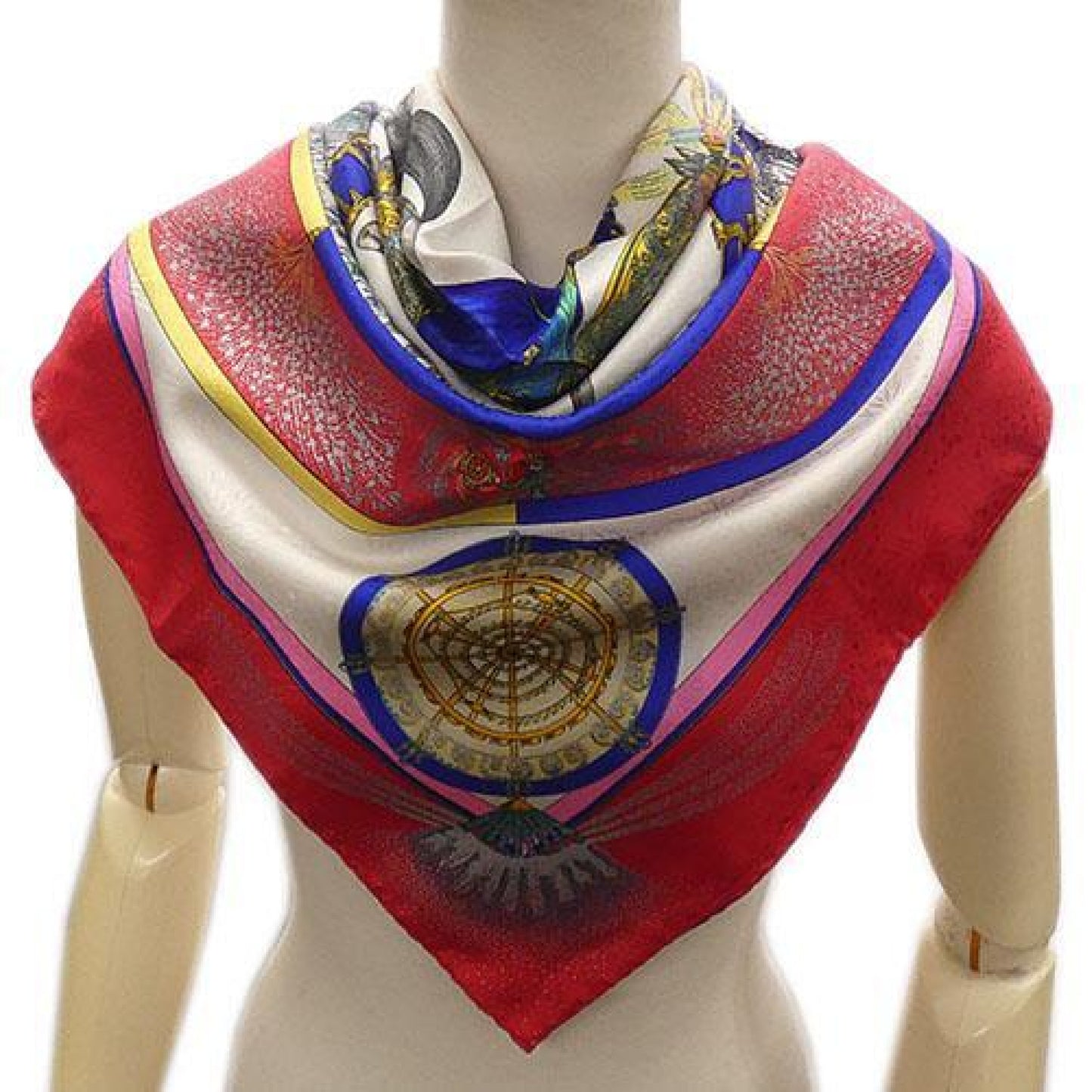 (10462_0061) HERMES Scarf HERMES Carre 90 Silk FEUX DARTIFICE Flame of Finesse Red Women's Scarf