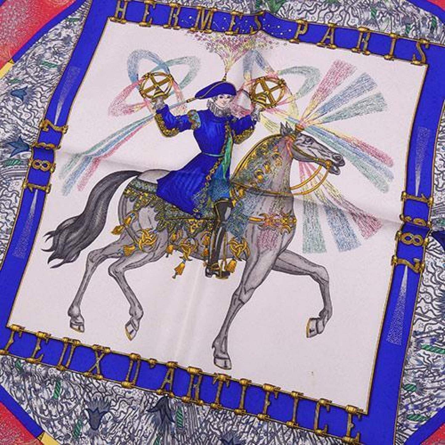 (10462_0061) HERMES Scarf HERMES Carre 90 Silk FEUX DARTIFICE Flame of Finesse Red Women's Scarf