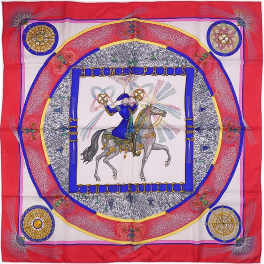 (10462_0061) HERMES Scarf HERMES Carre 90 Silk FEUX DARTIFICE Flame of Finesse Red Women's Scarf