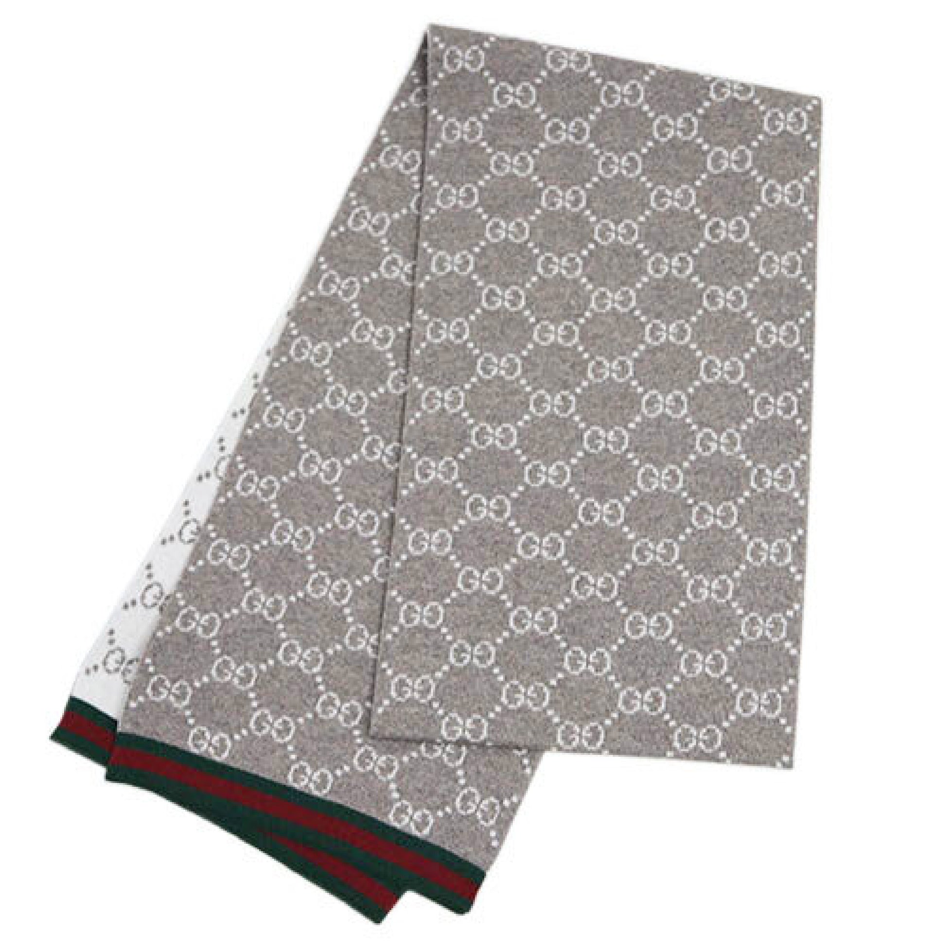 (10462_0152) GUCCI Gucci Muffler GUCCI GG Tricot Webbing Wool 100% Grey/Light Brown 325806 Muffler
