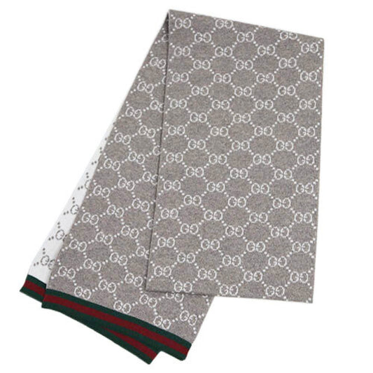 (10462_0152) GUCCI Gucci Muffler GUCCI GG Tricot Webbing Wool 100% Grey/Light Brown 325806 Muffler