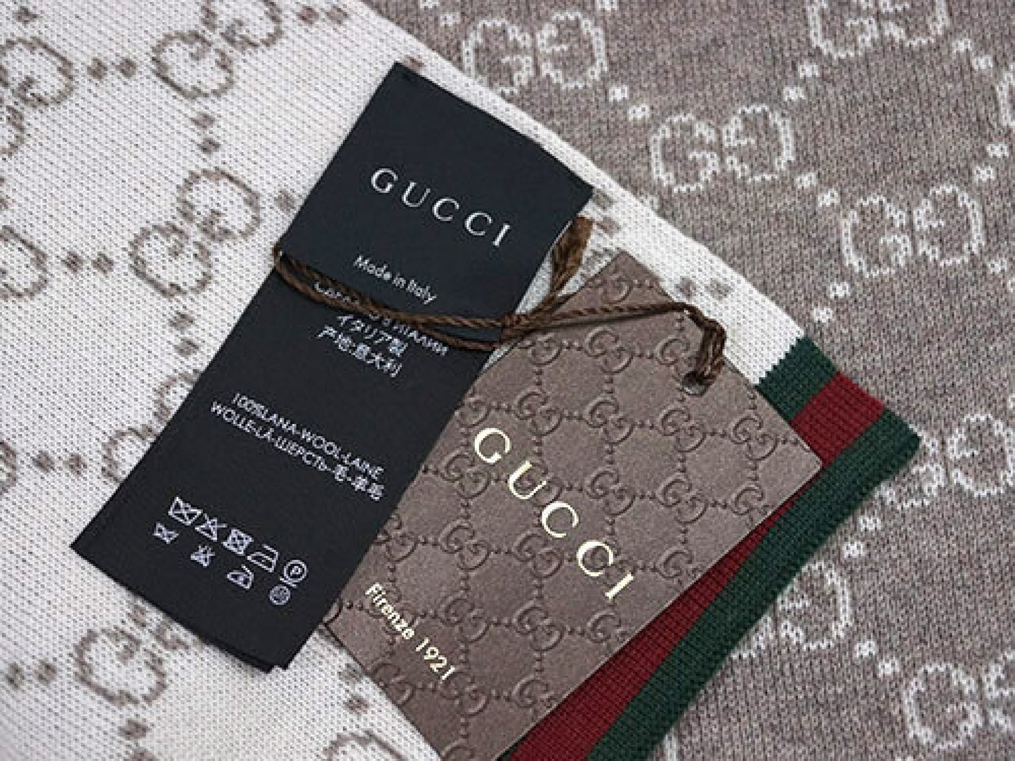 (10462_0152) GUCCI Gucci Muffler GUCCI GG Tricot Webbing Wool 100% Grey/Light Brown 325806 Muffler