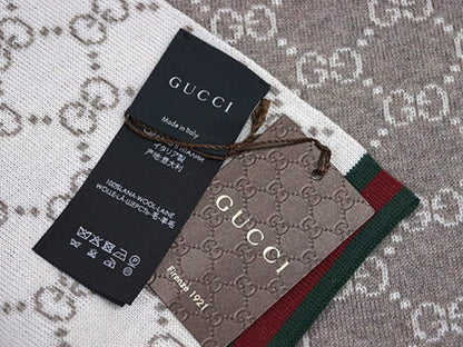 (10462_0152) GUCCI Gucci Muffler GUCCI GG Tricot Webbing Wool 100% Grey/Light Brown 325806 Muffler