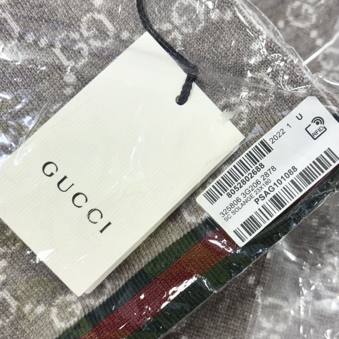 (10462_0152) GUCCI Gucci Muffler GUCCI GG Tricot Webbing Wool 100% Grey/Light Brown 325806 Muffler