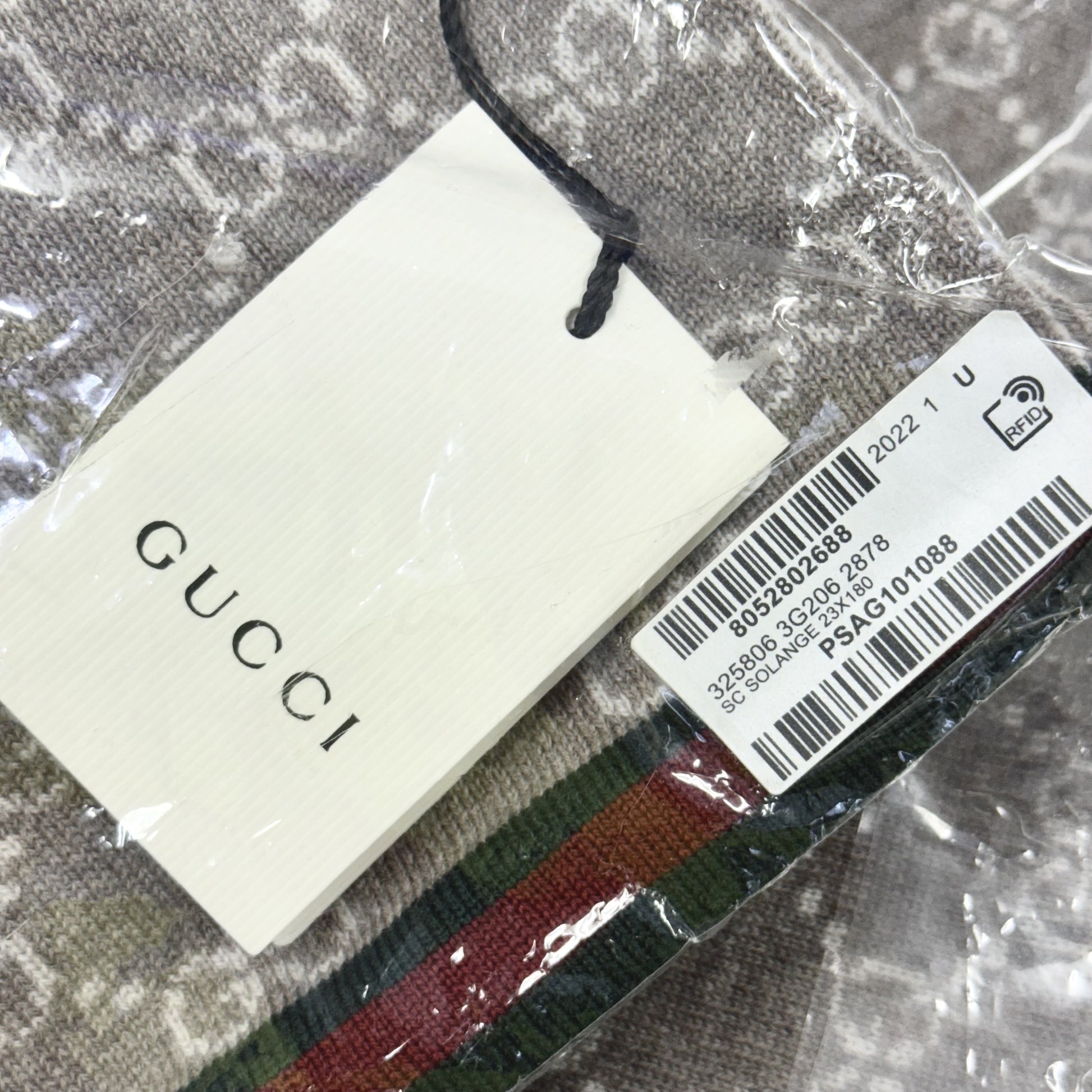 (10462_0152) GUCCI Gucci Muffler GUCCI GG Tricot Webbing Wool 100% Grey/Light Brown 325806 Muffler