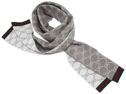 (10462_0152) GUCCI Gucci Muffler GUCCI GG Tricot Webbing Wool 100% Grey/Light Brown 325806 Muffler