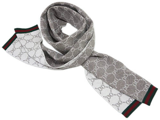 (10462_0152) GUCCI Gucci Muffler GUCCI GG Tricot Webbing Wool 100% Grey/Light Brown 325806 Muffler