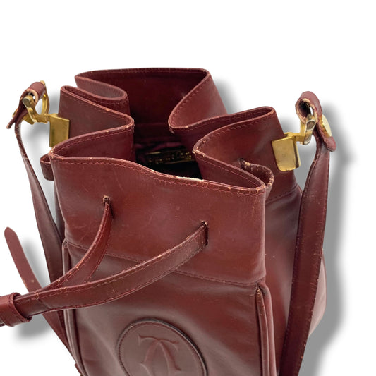 (10460_0127) Cartier Drawstring Shoulder Bag Burgundy Shoulder Bag