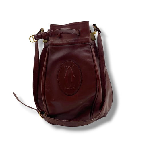 (10460_0127) Cartier Drawstring Shoulder Bag Burgundy Shoulder Bag