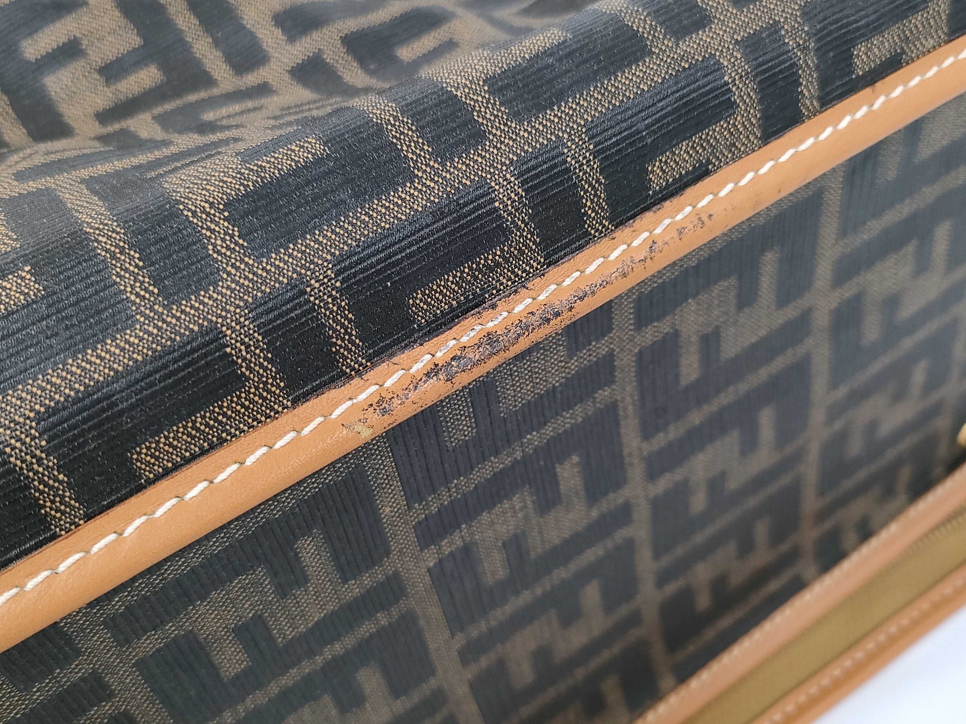 (10460_0260) FENDI FENDI Travel Truck/Leather x Canvas/Brown/G Fittings/Zucca Suitcase