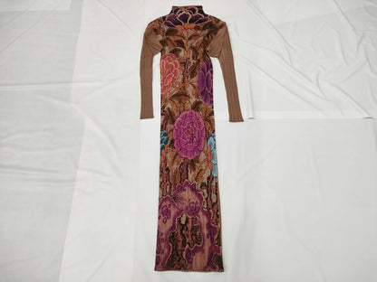 (10462_0318) PLEATS PLEASE Pleated Pleated Maxi Length Dress Japanese Pattern Japan Painting Size 5 Dress