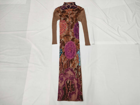 (10462_0318) PLEATS PLEASE Pleated Pleated Maxi Length Dress Japanese Pattern Japan Painting Size 5 Dress