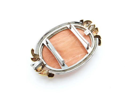 Coral pendant top, D0.19ct, PT900/K18, 31.6g 