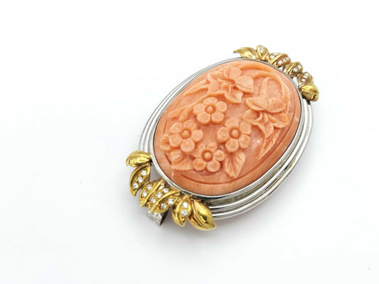 Coral pendant top, D0.19ct, PT900/K18, 31.6g 