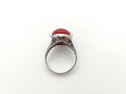 Coral Ring, Diameter: Approx. 12.6mm x 17.6mm, PM900, 6.8g 