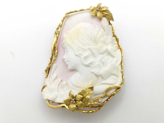 Cameo D0.04ct K18/PT900 40.6g Brooch 