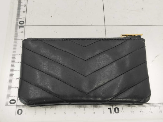 (10461_0051) Yves Saint Laurent Monogram V-Stitch Keyring Coin Case Leather Black 438386 Coin Case