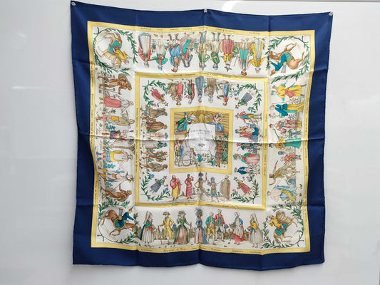 (10462_0097) HERMES Carre 90 COSTUMES CIVILS ACTUELS Modern Civic Clothing Scarf Silk Multi Scarf