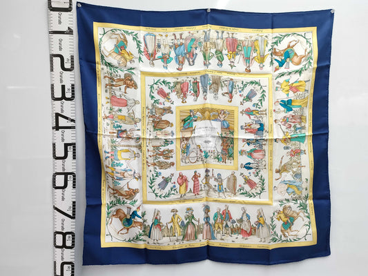 (10462_0097) HERMES Carre 90 COSTUMES CIVILS ACTUELS Modern Civic Clothing Scarf Silk Multi Scarf