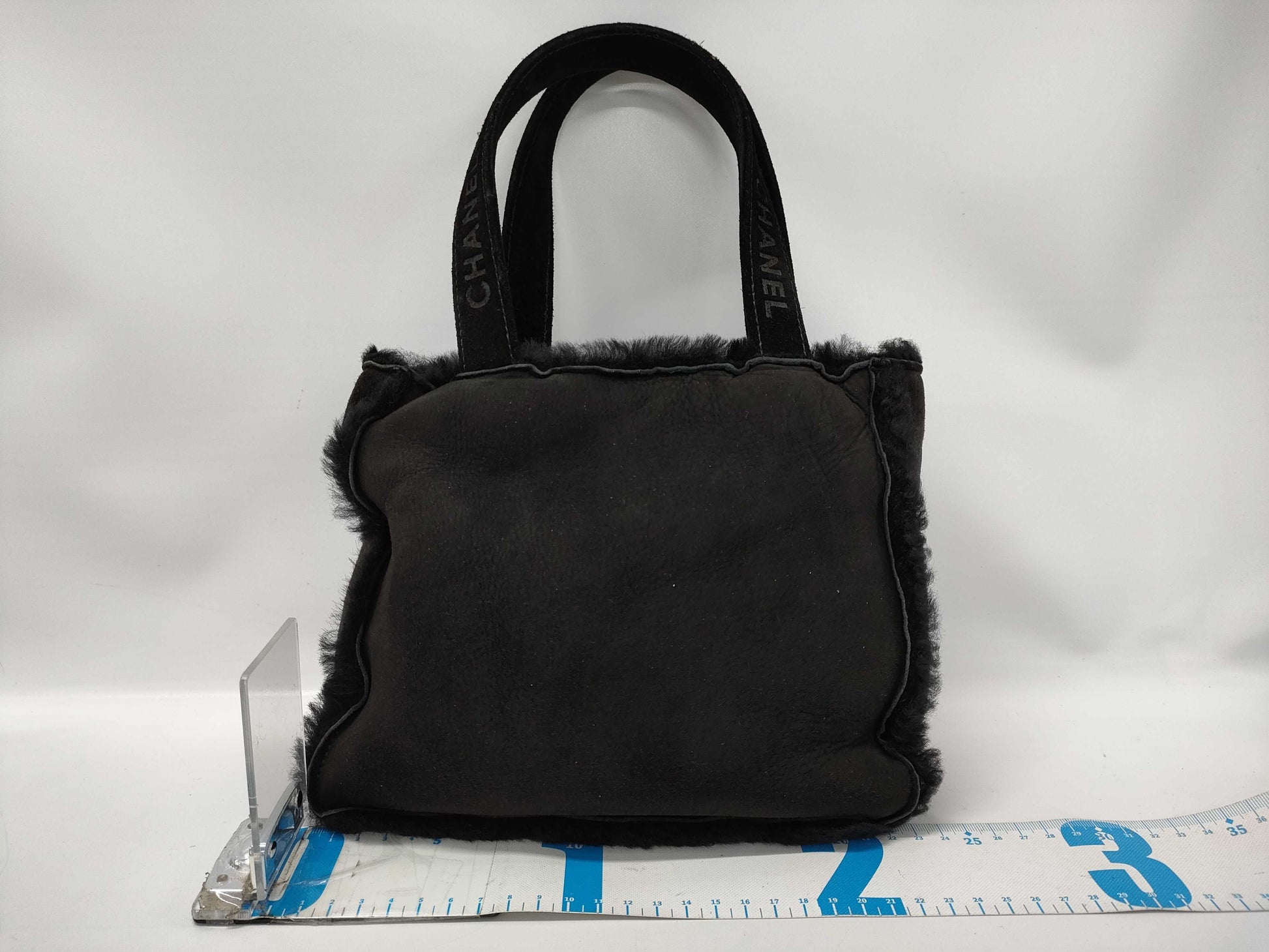 CHANEL Mouton Fur Handbag Black