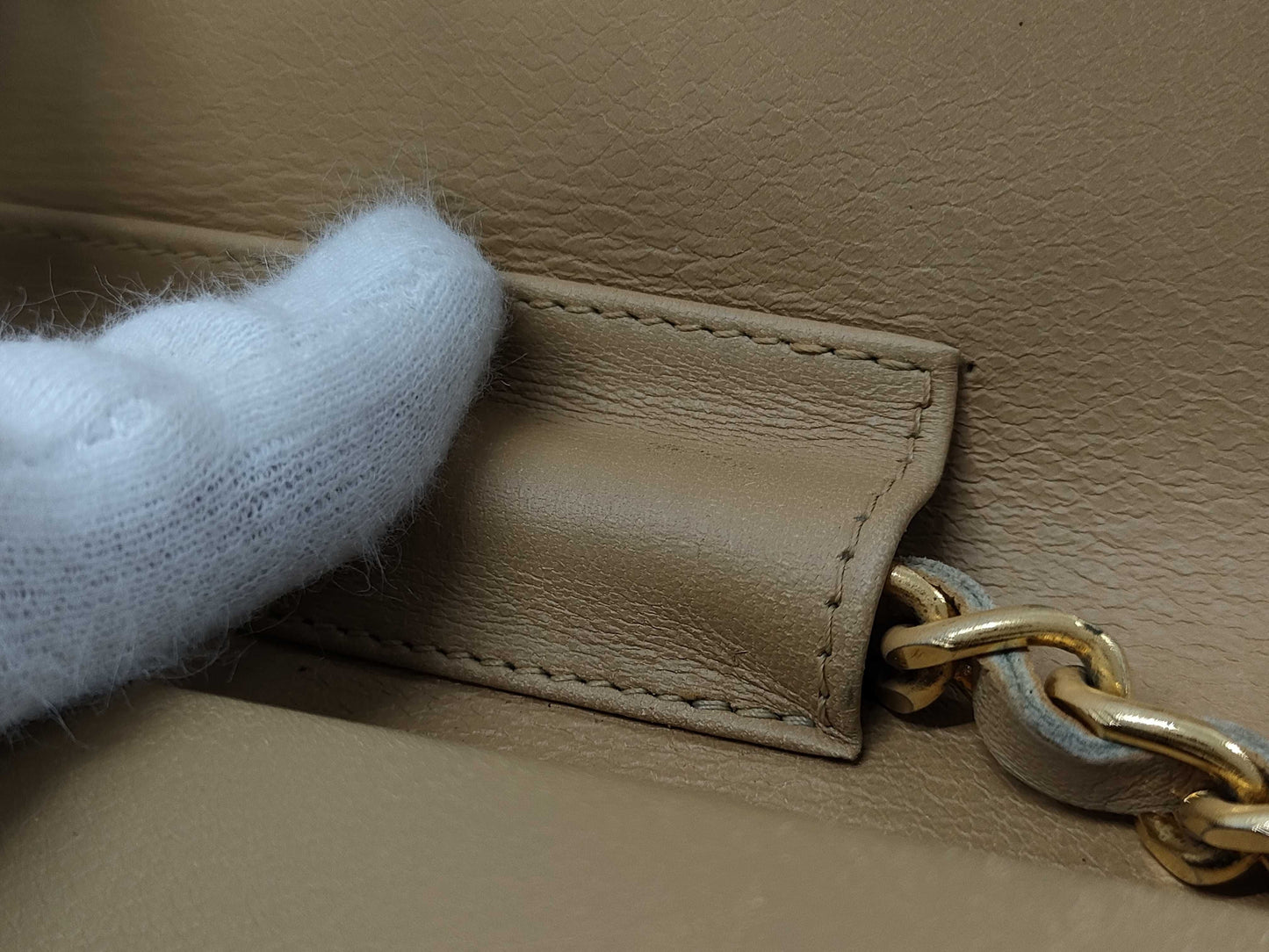 CHANEL Calfskin Chain Shoulder Bag Beige Bag