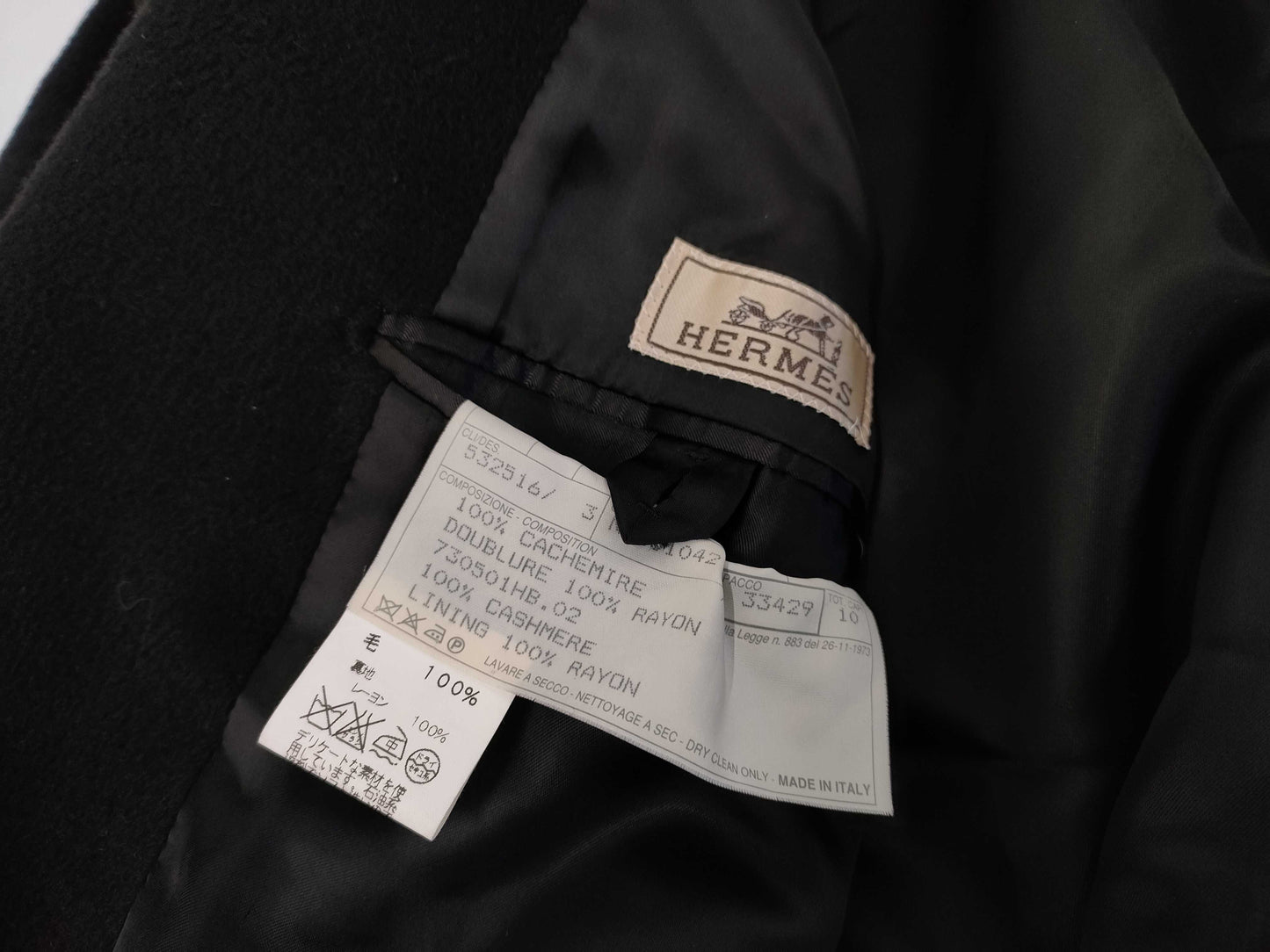 (10462_0099) HERMES Cashmere 100 Double Long Chester Coat Black 54 Coat