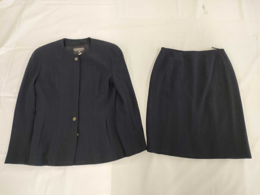 (10462_0137) CHANEL 94 Years P03627 Coco Mark Button Collarless Skirt Set 38 Other Apparel