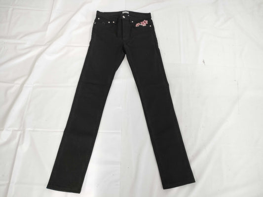 (10462_0338) Dior DIOR LIMITED EDITION Cherry Blossom Embroidered Stretch Black Denim 29 Pants