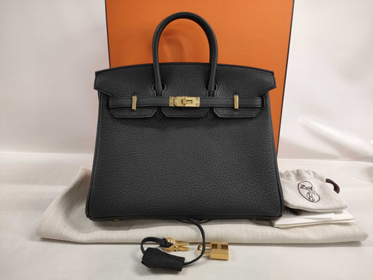 HERMES Birkin 25 Togo Black W Stamp Handbag