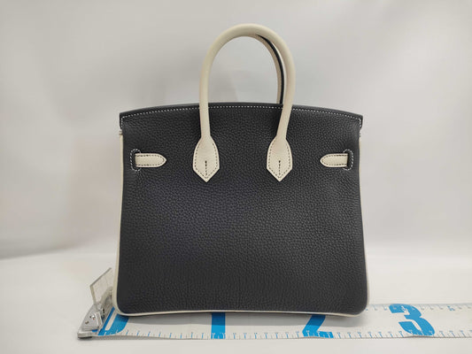 HERMES Birkin 25 Togo Black Crepe Sterling Silver Hardware Special Order B Stamp Handbag