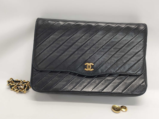 CHANEL Lambskin Chanel Coco Mark Lambskin Chain Shoulder Bag Black Shoulder Bag