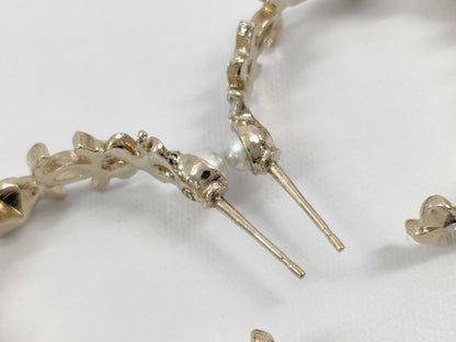 CHANEL Coco Mark Pearl Rhinestone Hoop Earrings
