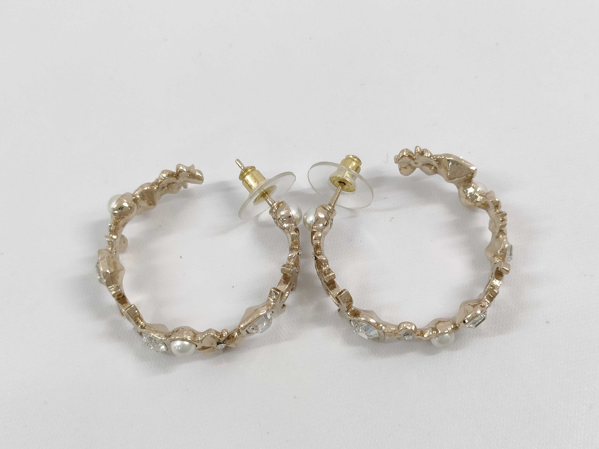 CHANEL Coco Mark Pearl Rhinestone Hoop Earrings
