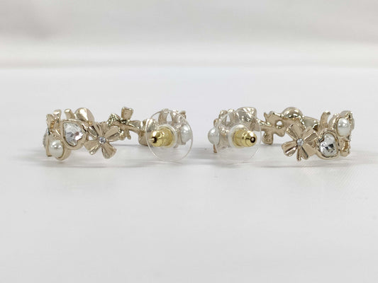 CHANEL Coco Mark Pearl Rhinestone Hoop Earrings