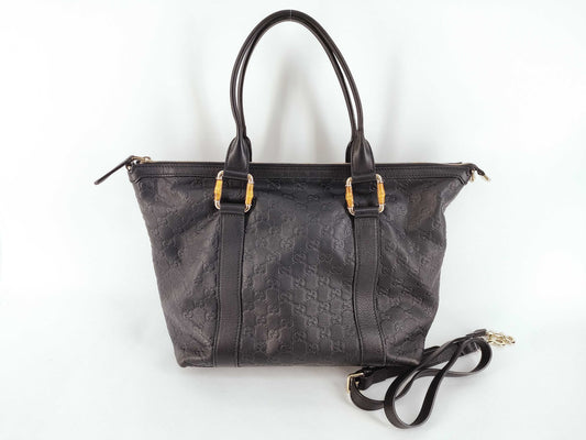GUCCI Bamboo Shimmer Leather Tote Bag with Shoulder Strap