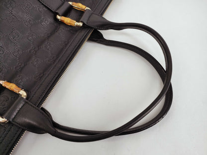 GUCCI Bamboo Shimmer Leather Tote Bag with Shoulder Strap
