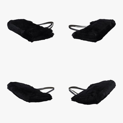 FENDI FF Logo Black Rabbit Fur Handbag 1578706-13 15787-991