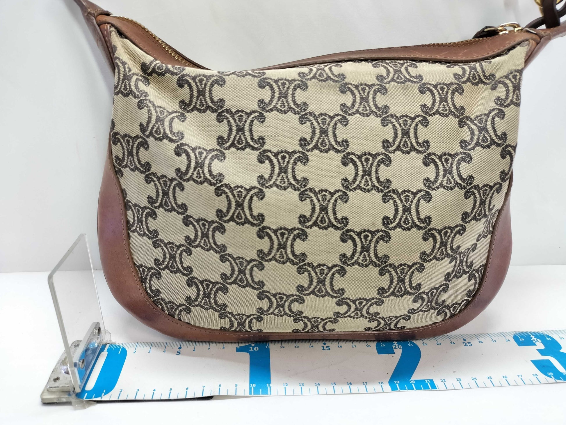 CELINE Macadam Canvas and Leather Shoulder Bag, Brown