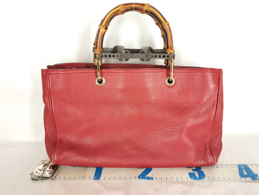 GUCCI Bamboo Leather 2-Way Handbag, Red, 3236 60, Name Handbag