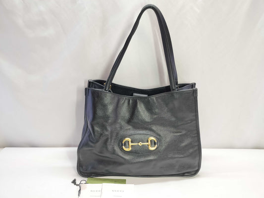 GUCCI PH - Gucci Black Leather Horsebit 1955 Large Tote Bag