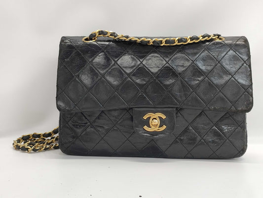 CHANEL Matelasse Lamb Double Flap 25 Chain Shoulder Bag with Seal