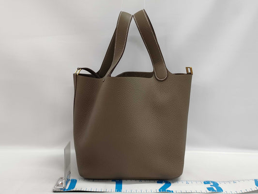 HERMES Picotin Lock 22mm Taurillon Clemence Etoupe Leather Handbag with Gold Hardware and K Stamp