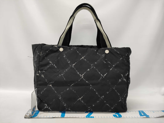 CHANEL Black Nylon Hand Tote Bag