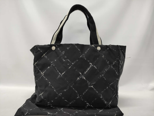 CHANEL Black Nylon Hand Tote Bag