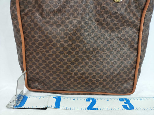 CELINE Macadam Brown Tote Bag with Gold Hardware and PVC and Leather.