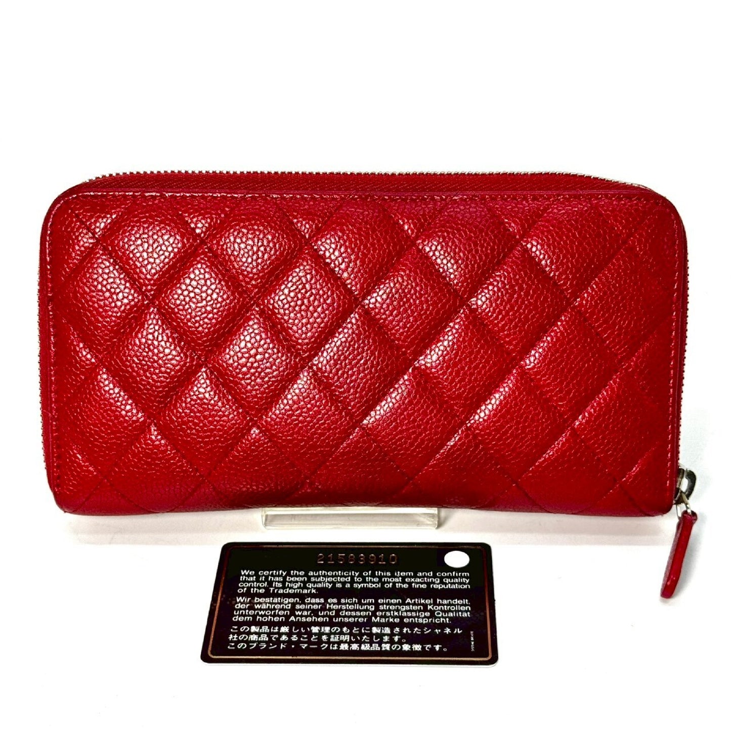 CHANEL Matelasse Caviar Leather Coco Mark Round Zip Long Wallet Red 21583910 with Guarantee Card