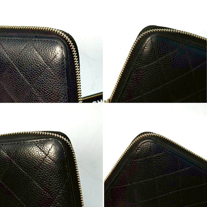 CHANEL Matelasse Caviar Leather Coco Mark Round Zip Long Wallet Black 19550138 with Guarantee Card