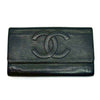 CHANEL Caviar Skin Coco Mark Tri-fold Long Wallet Black 