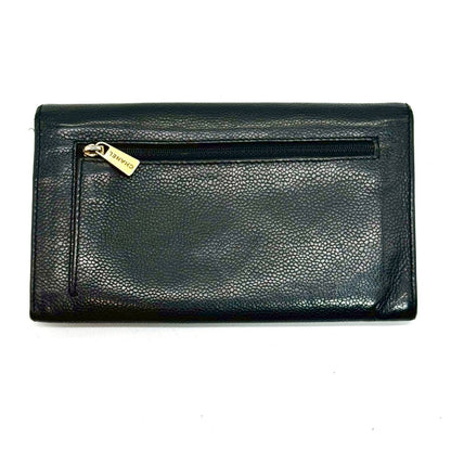 CHANEL Caviar Skin Coco Mark Tri-fold Long Wallet Black 