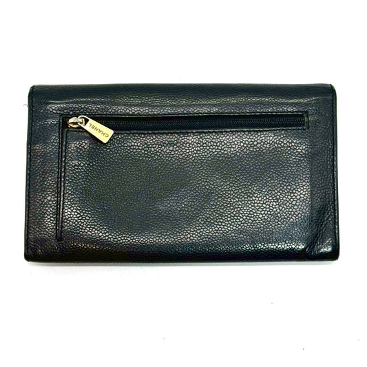 CHANEL Caviar Skin Coco Mark Tri-fold Long Wallet Black 